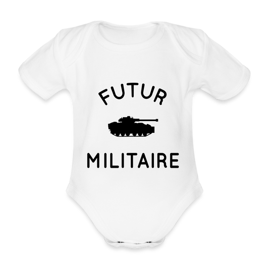 Body Bébé bio manches courtes - Futur militaire - blanc