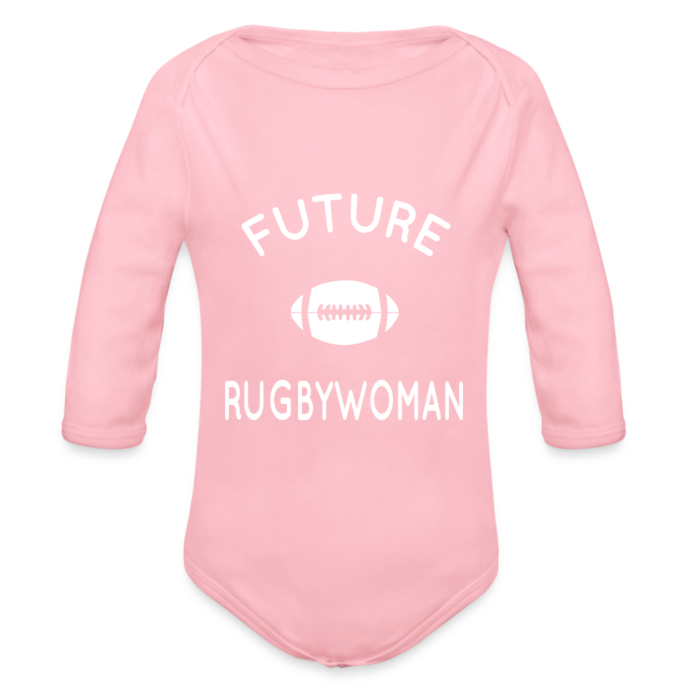 Body Bébé bio manches longues - Future rugbywoman - rose clair