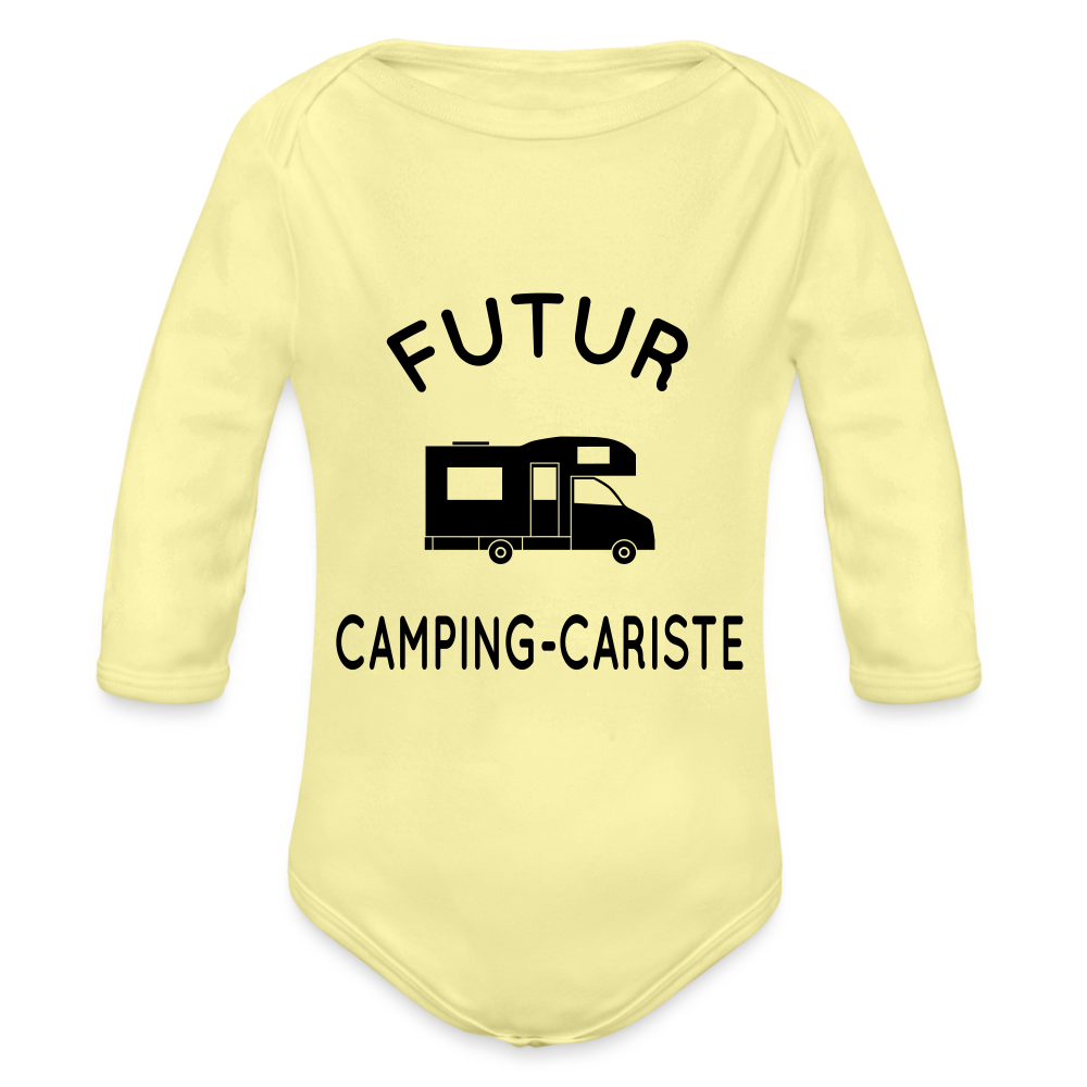 Body Bébé bio manches longues - Futur camping-cariste - jaune délavé