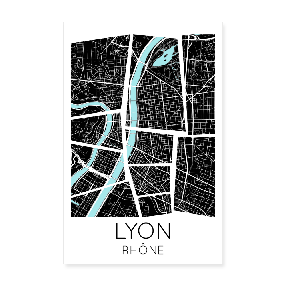 Poster Lyon - Plan Lyon - 20 x 30 cm - blanc