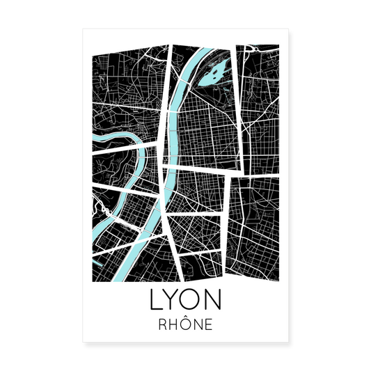 Poster Lyon - Plan Lyon - 20 x 30 cm - blanc