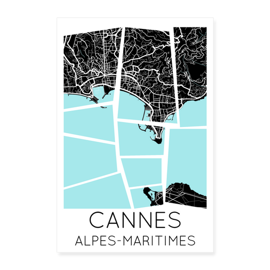 Poster Cannes - Plan Cannes - 40 x 60 cm - blanc