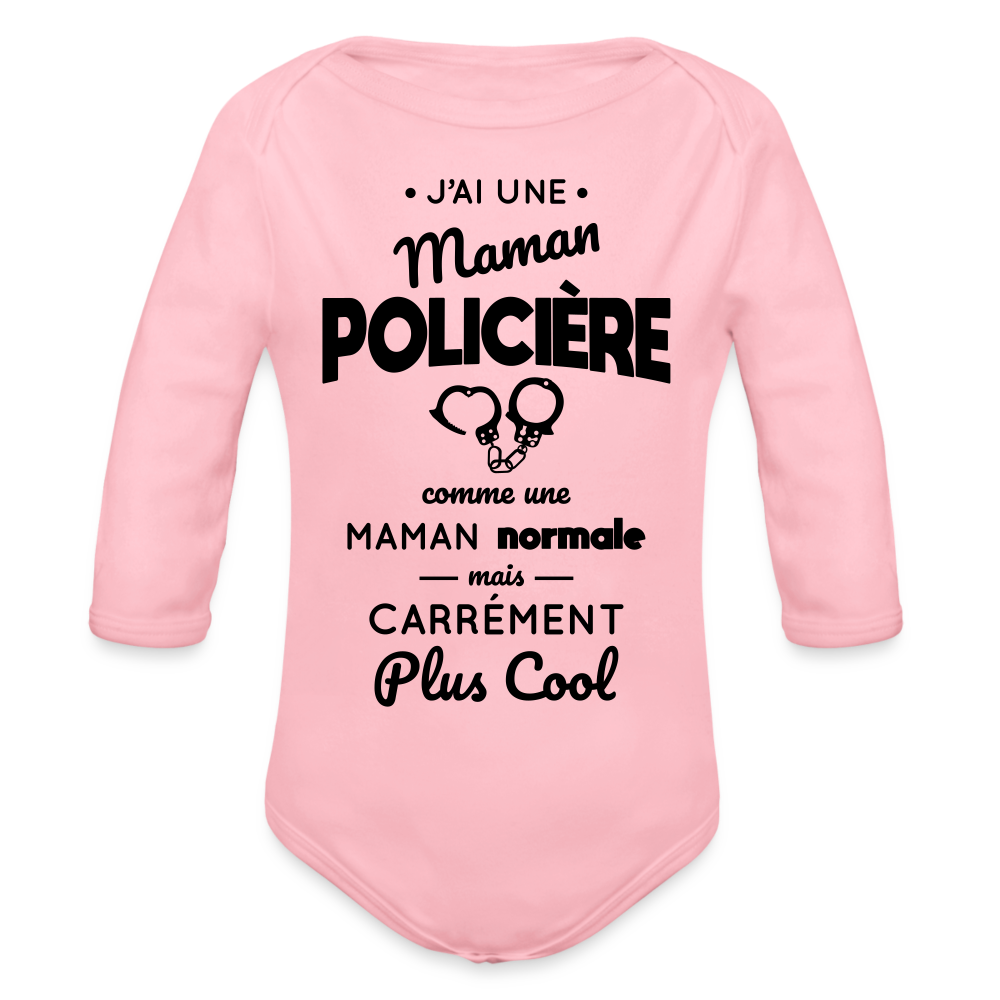 Body Bébé bio manches longues - J'ai une maman policière - rose clair