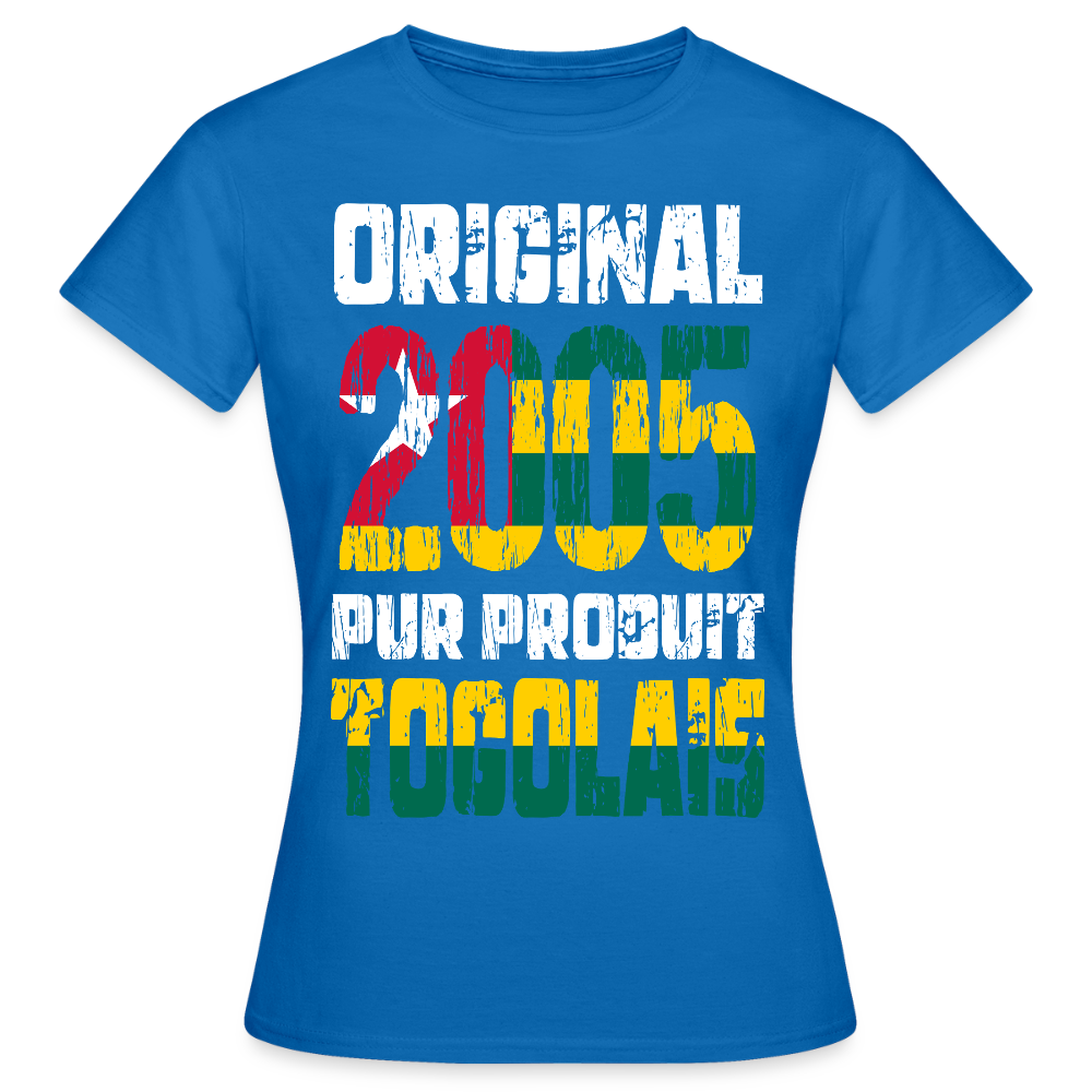 T-shirt Femme - Anniversaire 20 Ans - Original 2005 - Pur produit Togolais - bleu royal