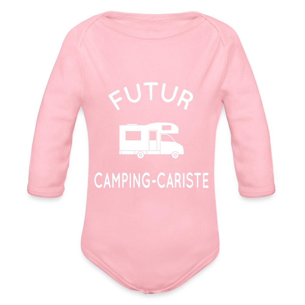 Body Bébé bio manches longues - Futur camping-cariste - rose clair