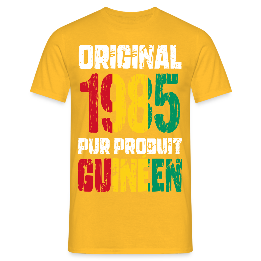 T-shirt Homme - Anniversaire 40 Ans - Original 1985 - Pur produit Guinéen - jaune