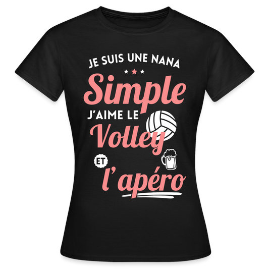 T-shirt Femme - J'aime le volley et l'apéro - noir