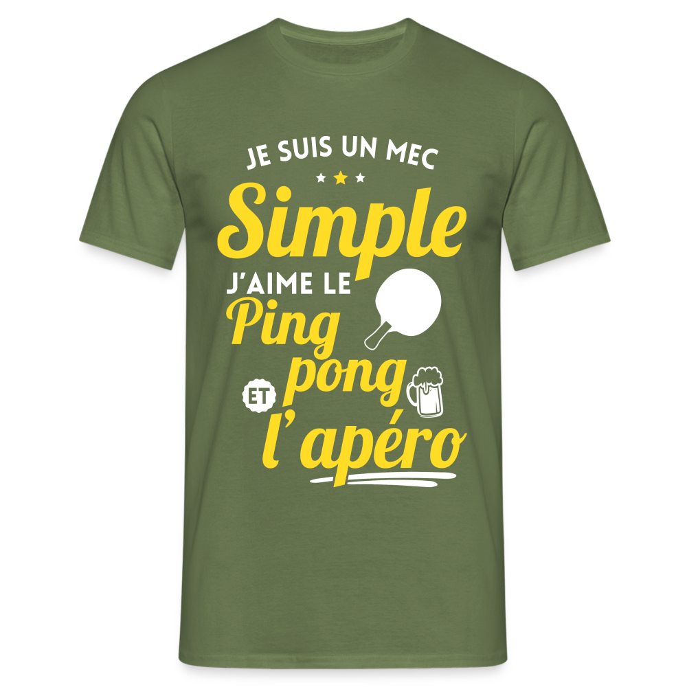 T-shirt Homme - J'aime le ping-pong et l'apéro - vert militaire