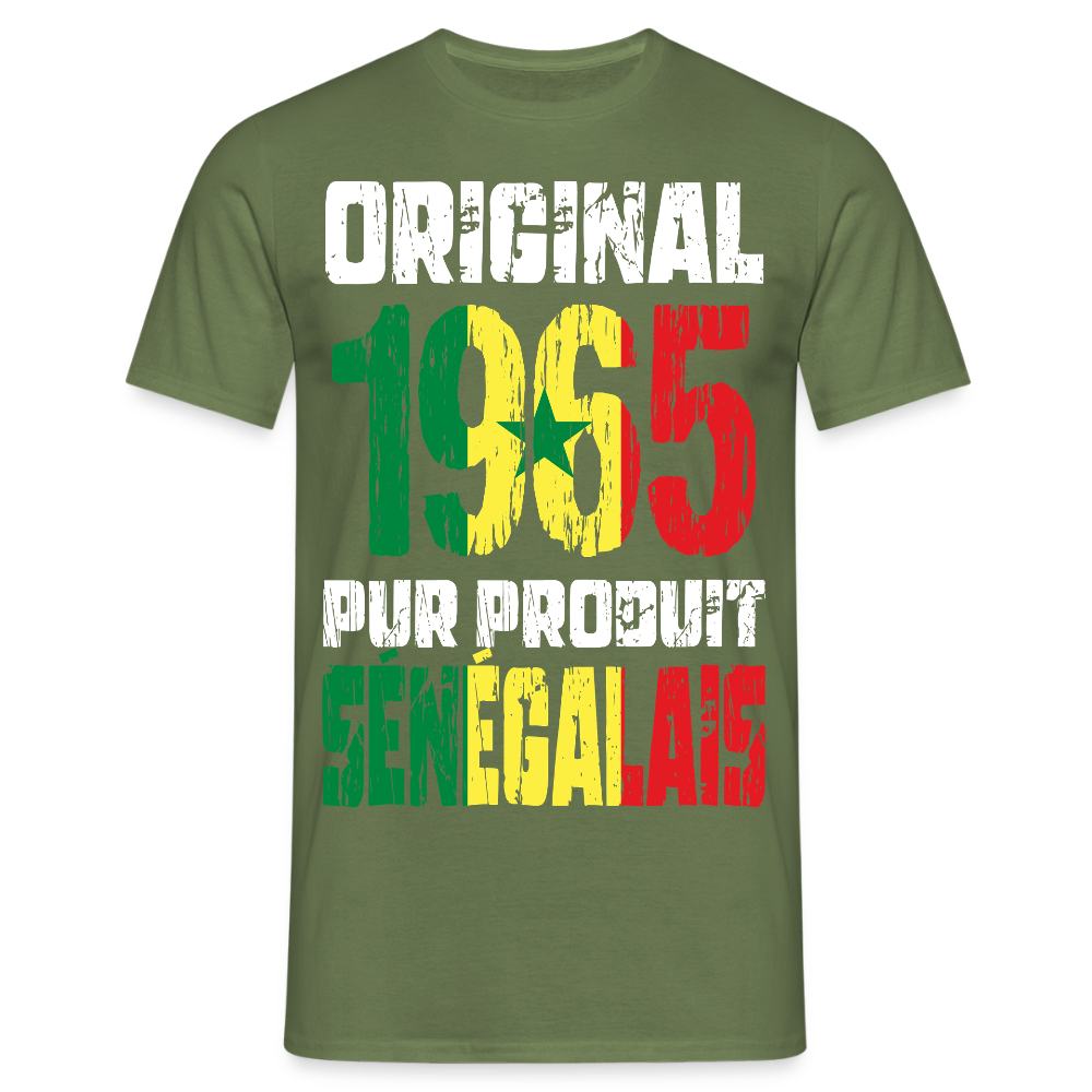 T-shirt Homme - Anniversaire 60 Ans - Original 1965 - Pur produit Sénégalais - vert militaire