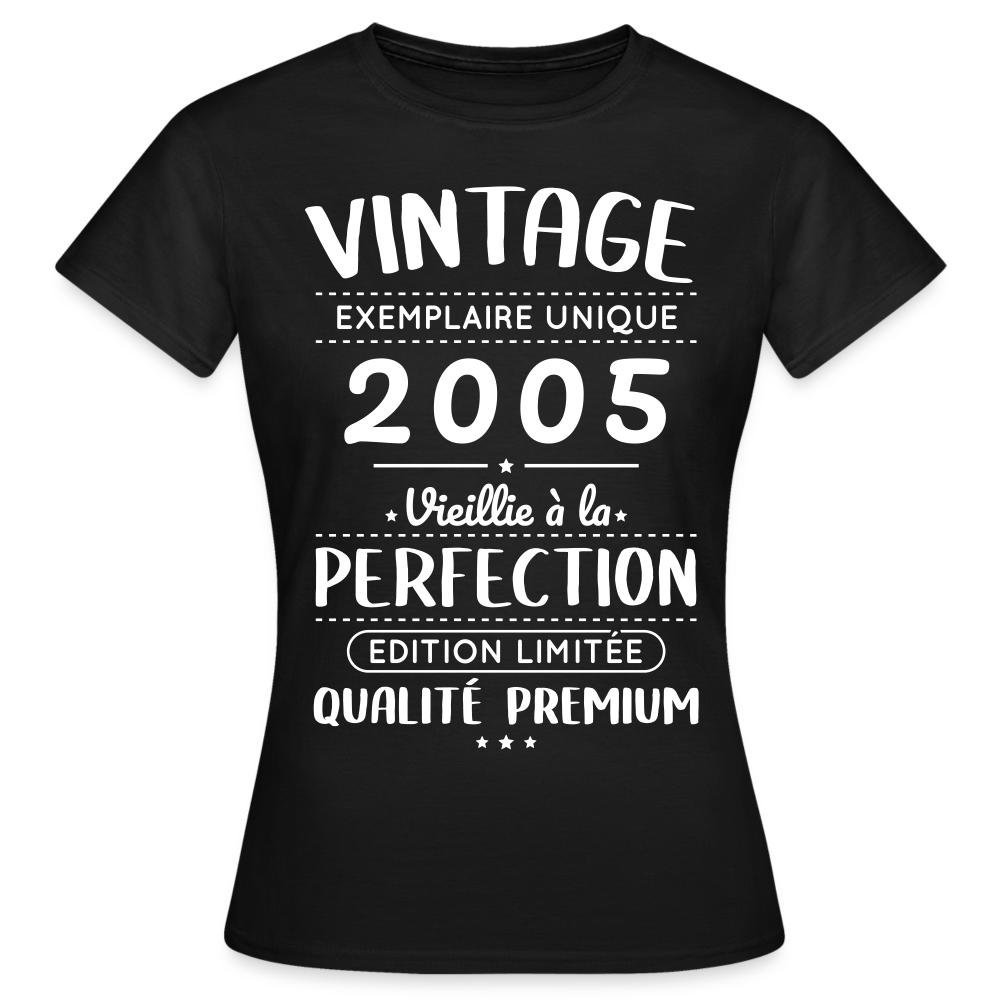 T-shirt Femme - Anniversaire 20 Ans - Vintage 2005 - noir