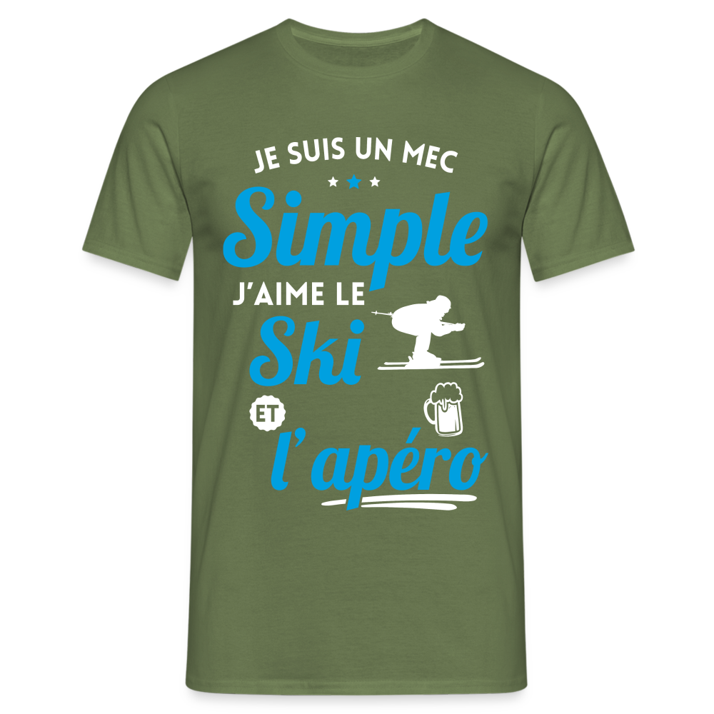 T-shirt Homme - J'aime le ski et l'apéro - vert militaire