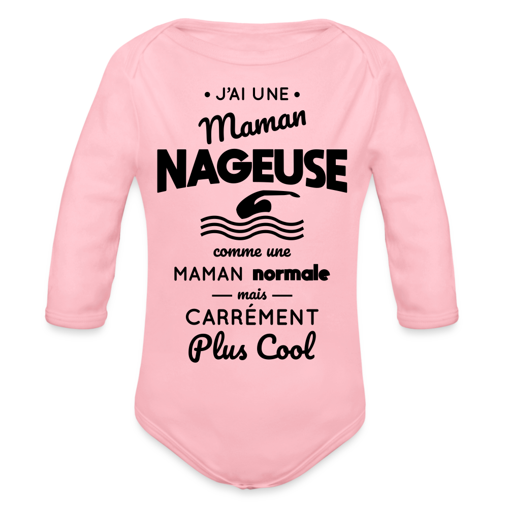 Body Bébé bio manches longues - J'ai une maman nageuse - rose clair