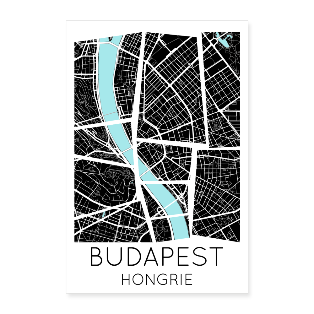 Poster Budapest - Plan Budapest - 60 x 90 cm - blanc