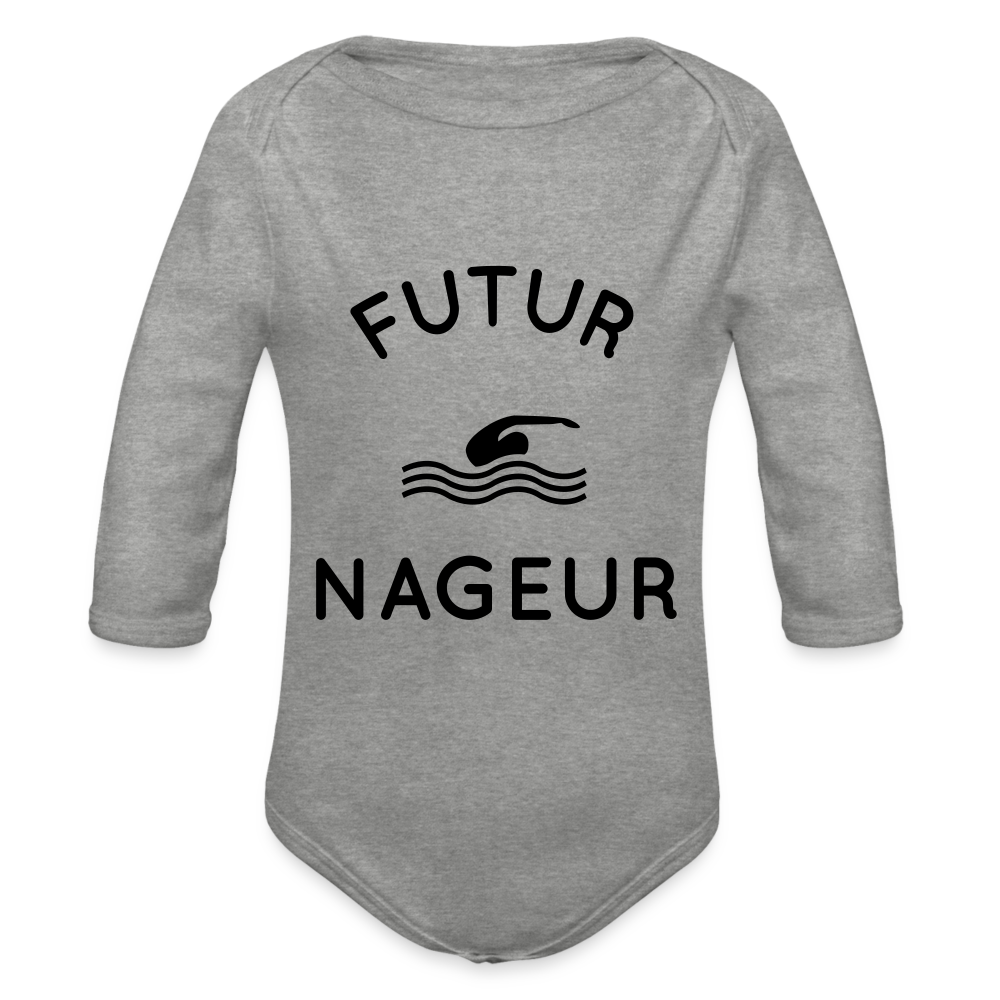 Body Bébé bio manches longues - Futur nageur - gris chiné