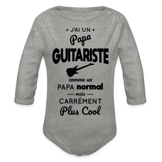 Body Bébé bio manches longues - J'ai un papa guitariste - gris chiné