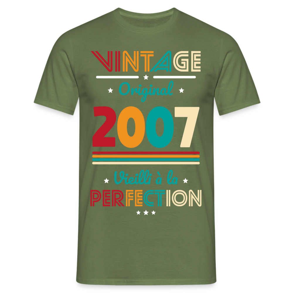 T-shirt Homme - Anniversaire 18 Ans - Vintage Original 2007 - vert militaire