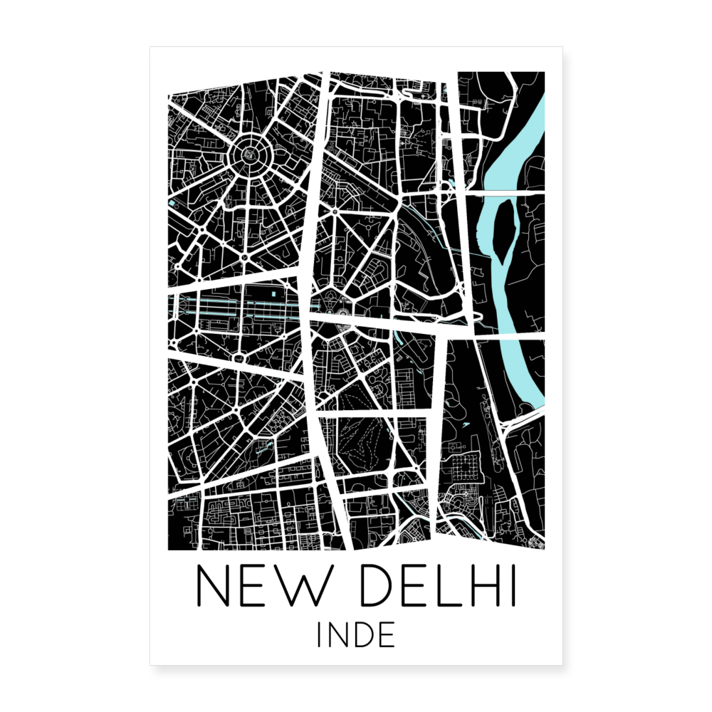 Poster New Delhi - Plan New Delhi - 40 x 60 cm - blanc