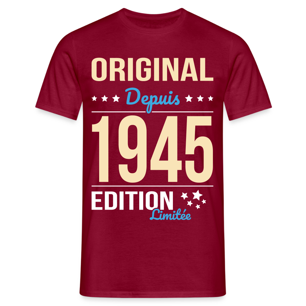 T-shirt Homme - Anniversaire 80 Ans - Original depuis 1945 - rouge brique