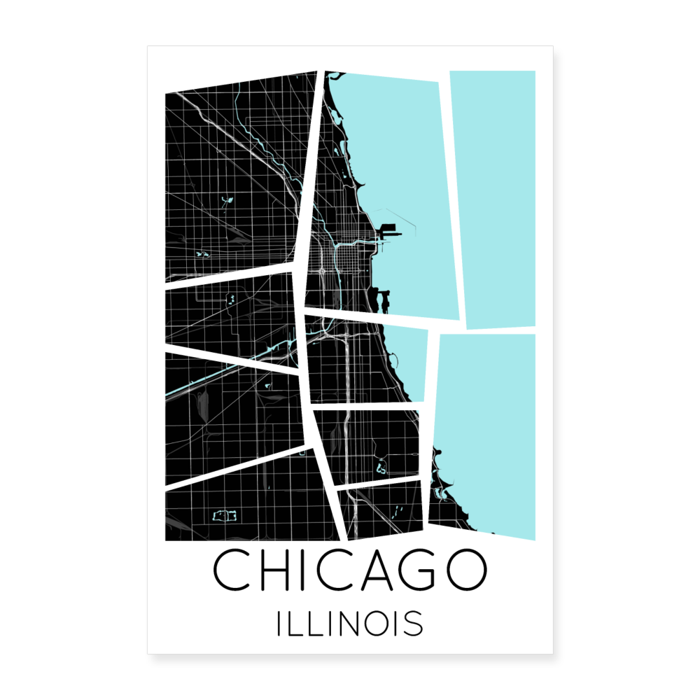 Poster Chicago - Plan Chicago - 40 x 60 cm - blanc