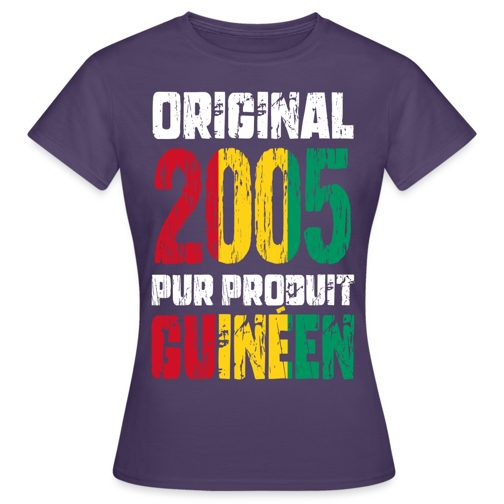 T-shirt Femme - Anniversaire 20 Ans - Original 2005 - Pur produit Guinéen - violet foncé