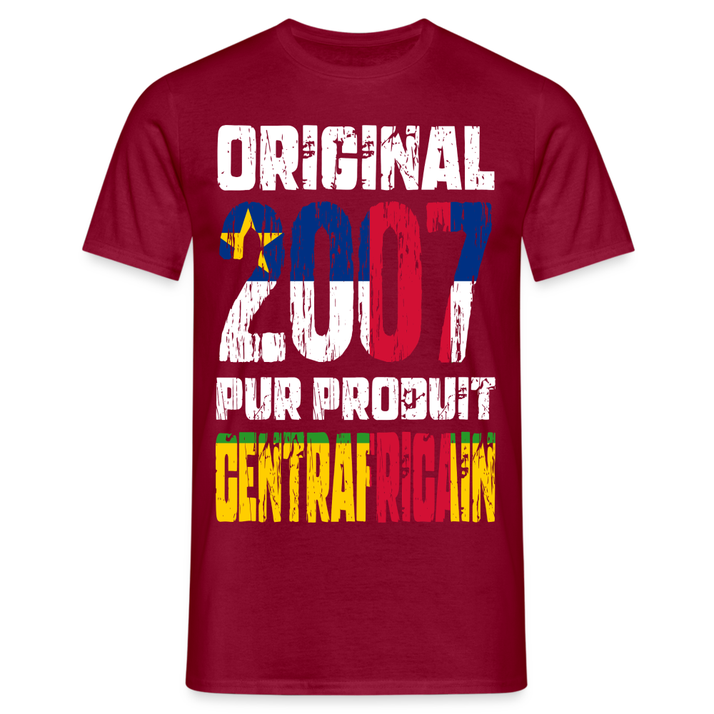 T-shirt Homme - Anniversaire 18 Ans - Original 2007 - Pur produit Centrafricain - rouge brique