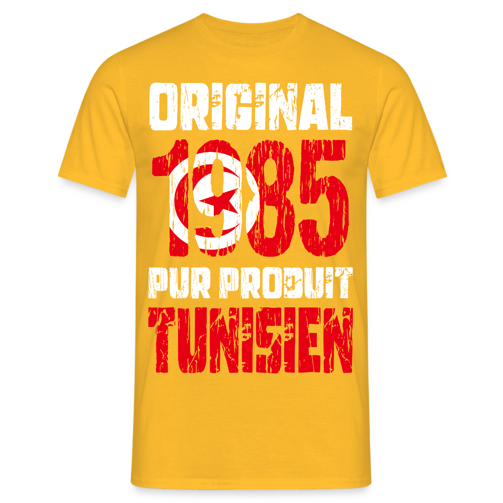 T-shirt Homme - Anniversaire 40 Ans - Original 1985 - Pur produit Tunisien - jaune