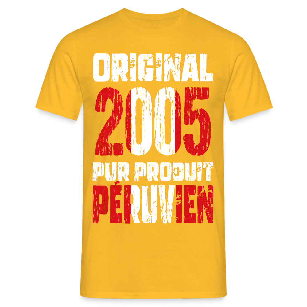 T-shirt Homme - Anniversaire 20 Ans - Original 2005 - Pur produit Péruvien - jaune