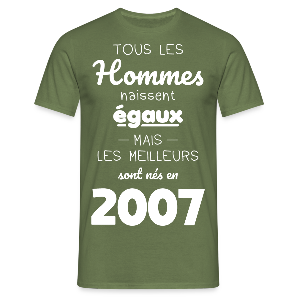 T-shirt Homme - Anniversaire 18 Ans - Les meilleurs sont nés en 2007 - vert militaire