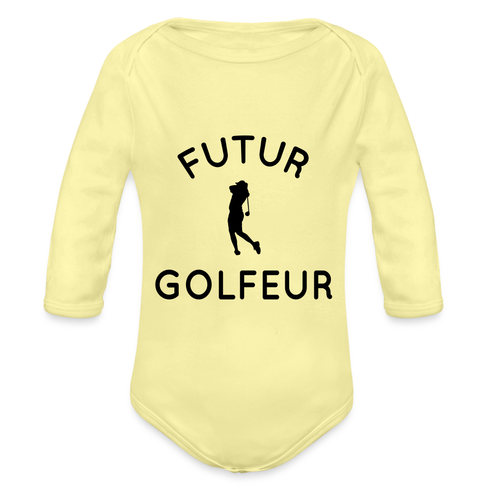 Body Bébé bio manches longues - Futur golfeur - jaune délavé