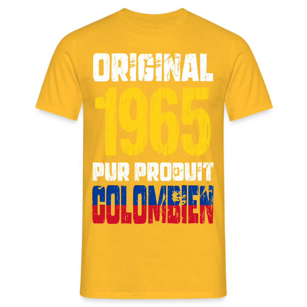 T-shirt Homme - Anniversaire 60 Ans - Original 1965 - Pur produit Colombien - jaune