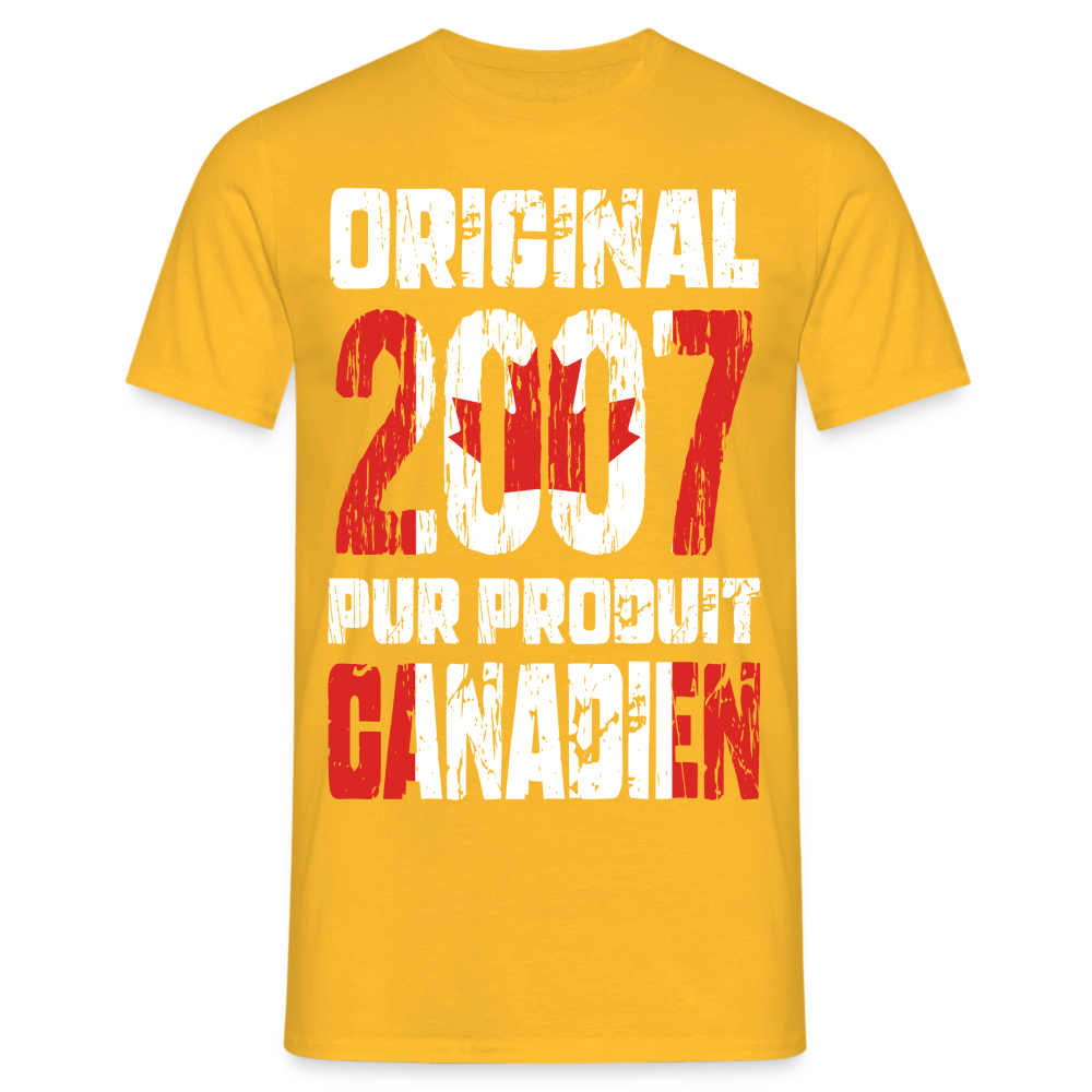 T-shirt Homme - Anniversaire 18 Ans - Original 2007 - Pur produit Canadien - jaune