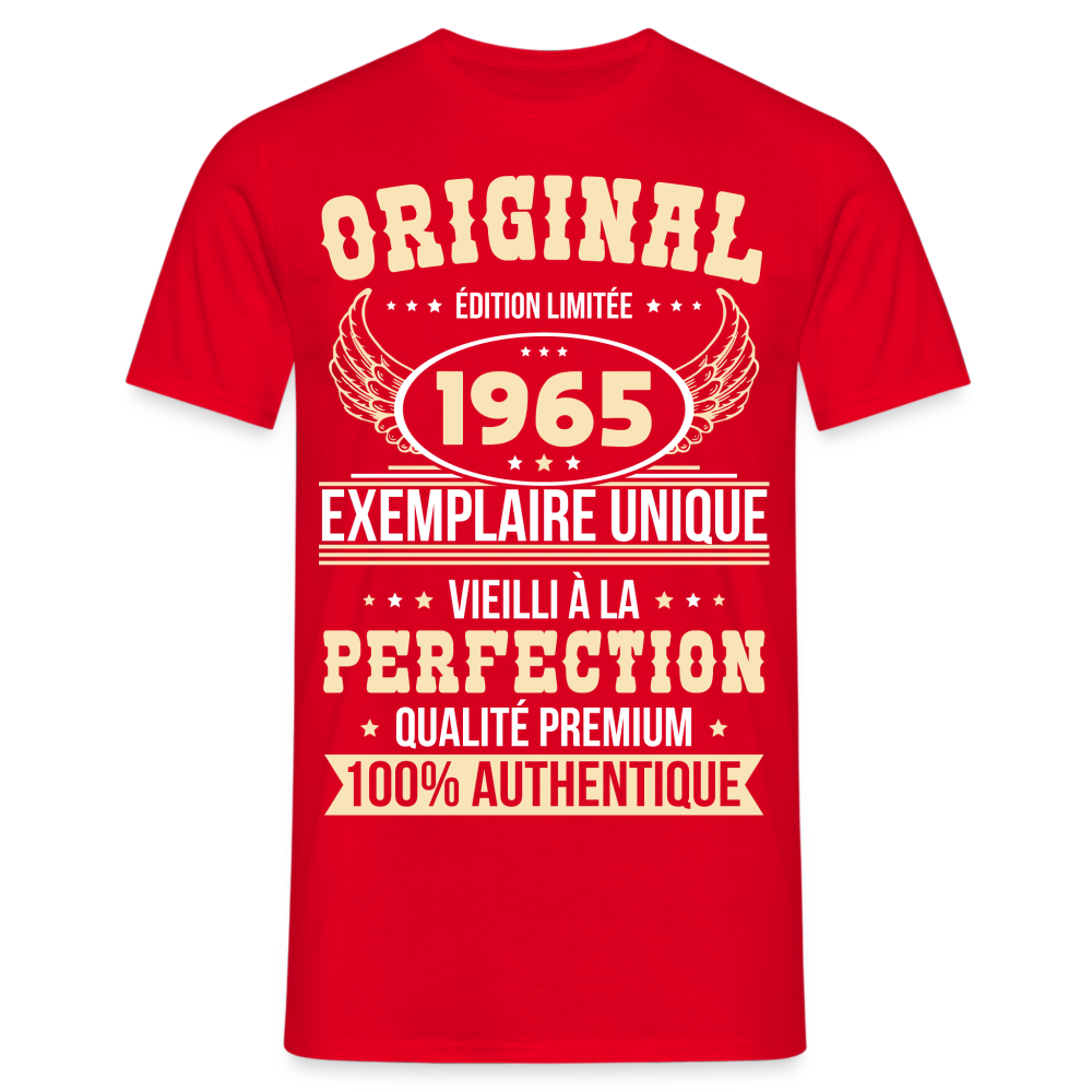 T-shirt Homme - Anniversaire 60 Ans - Original 1965 - rouge