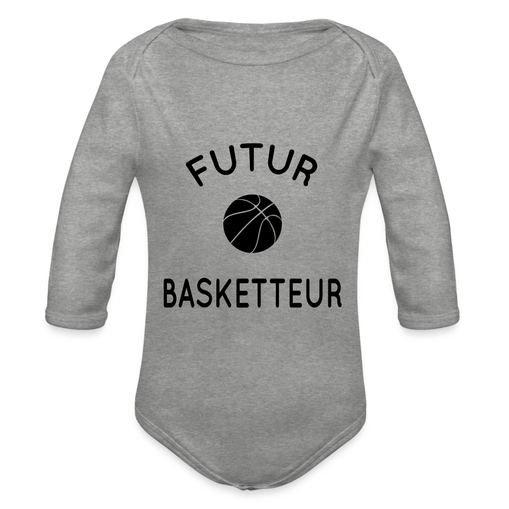 Body Bébé bio manches longues - Futur basketteur - gris chiné