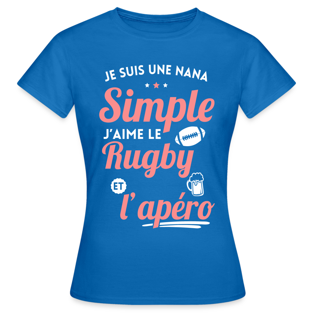 T-shirt Femme - J'aime le  rugby et l'apéro - bleu royal