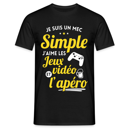 T-shirt Homme - J'aime les jeux vidéo et l'apéro - noir