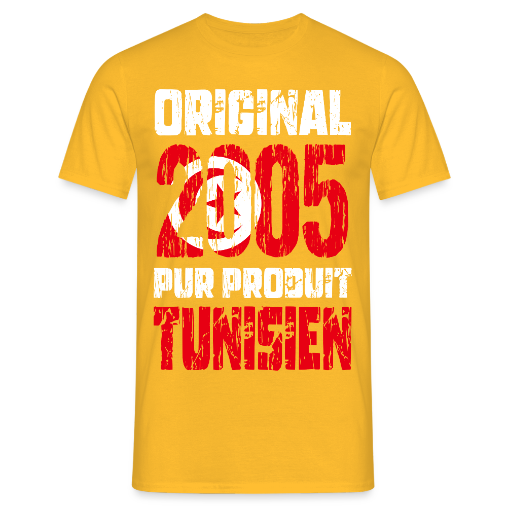 T-shirt Homme - Anniversaire 20 Ans - Original 2005 - Pur produit Tunisien - jaune