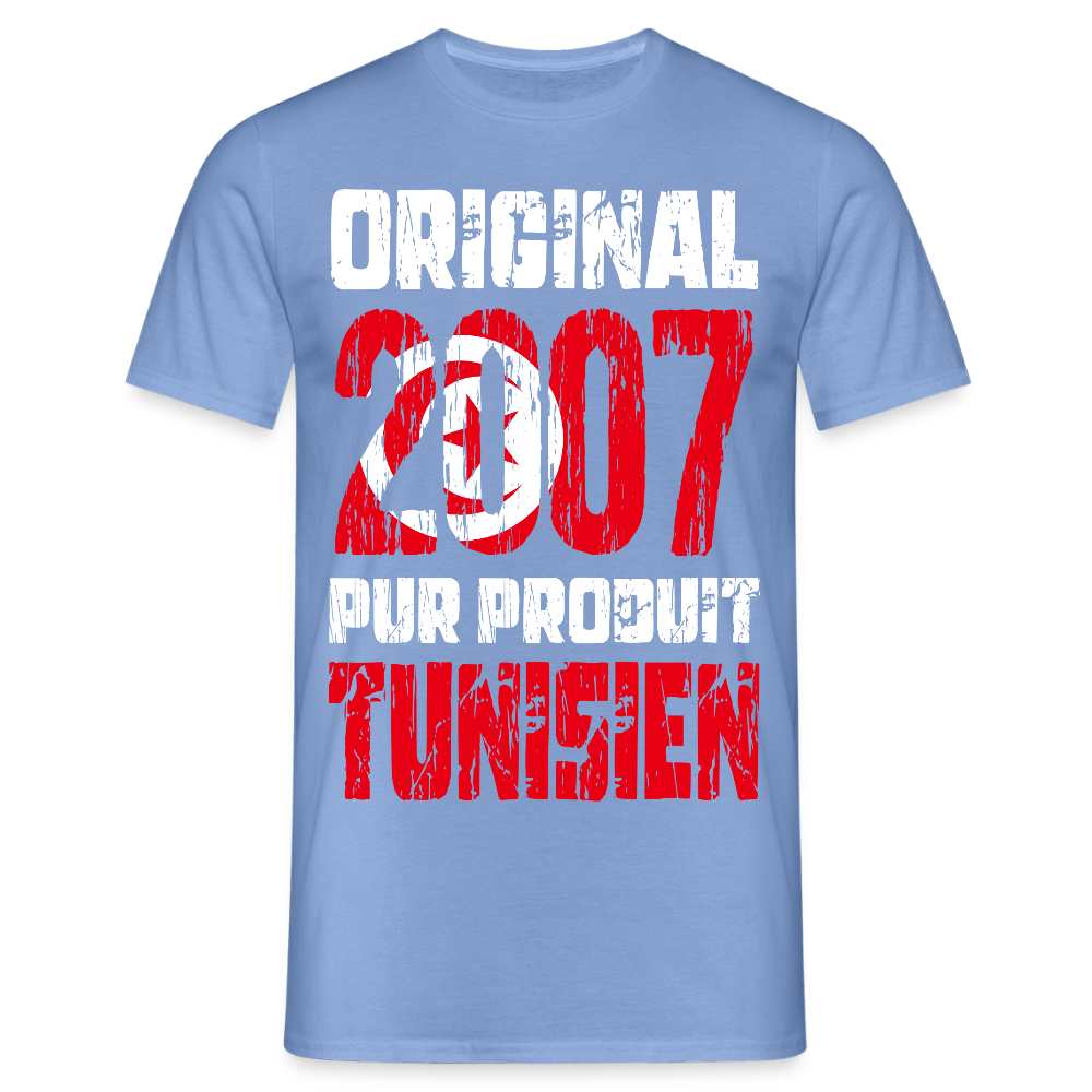 T-shirt Homme - Anniversaire 18 Ans - Original 2007 - Pur produit Tunisien - carolina blue