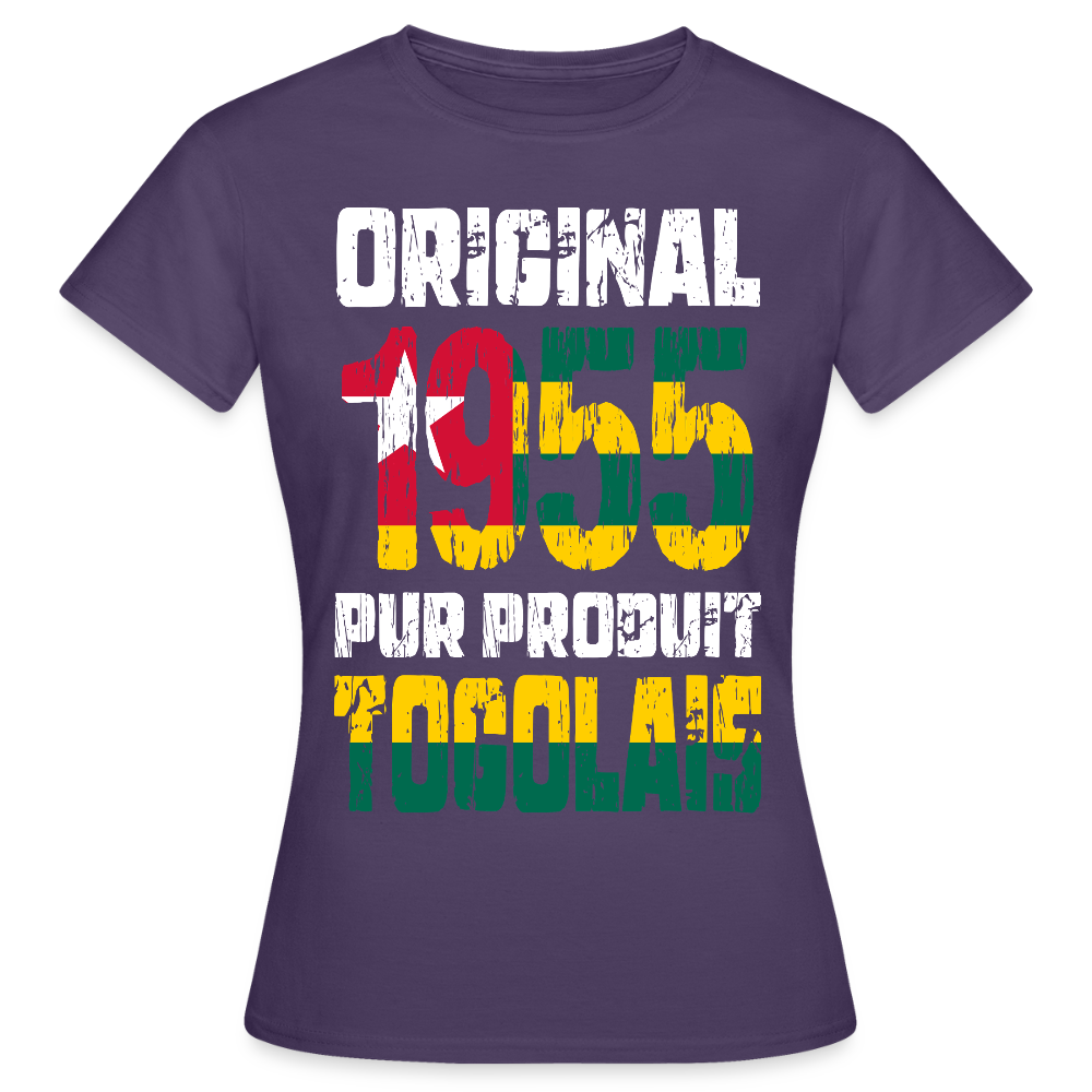 T-shirt Femme - Anniversaire 70 Ans - Original 1955 - Pur produit Togolais - violet foncé