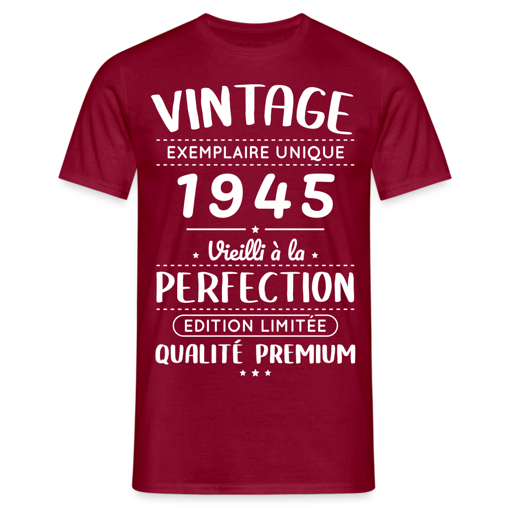 T-shirt Homme - Anniversaire 80 Ans - Vintage 1945 - rouge brique