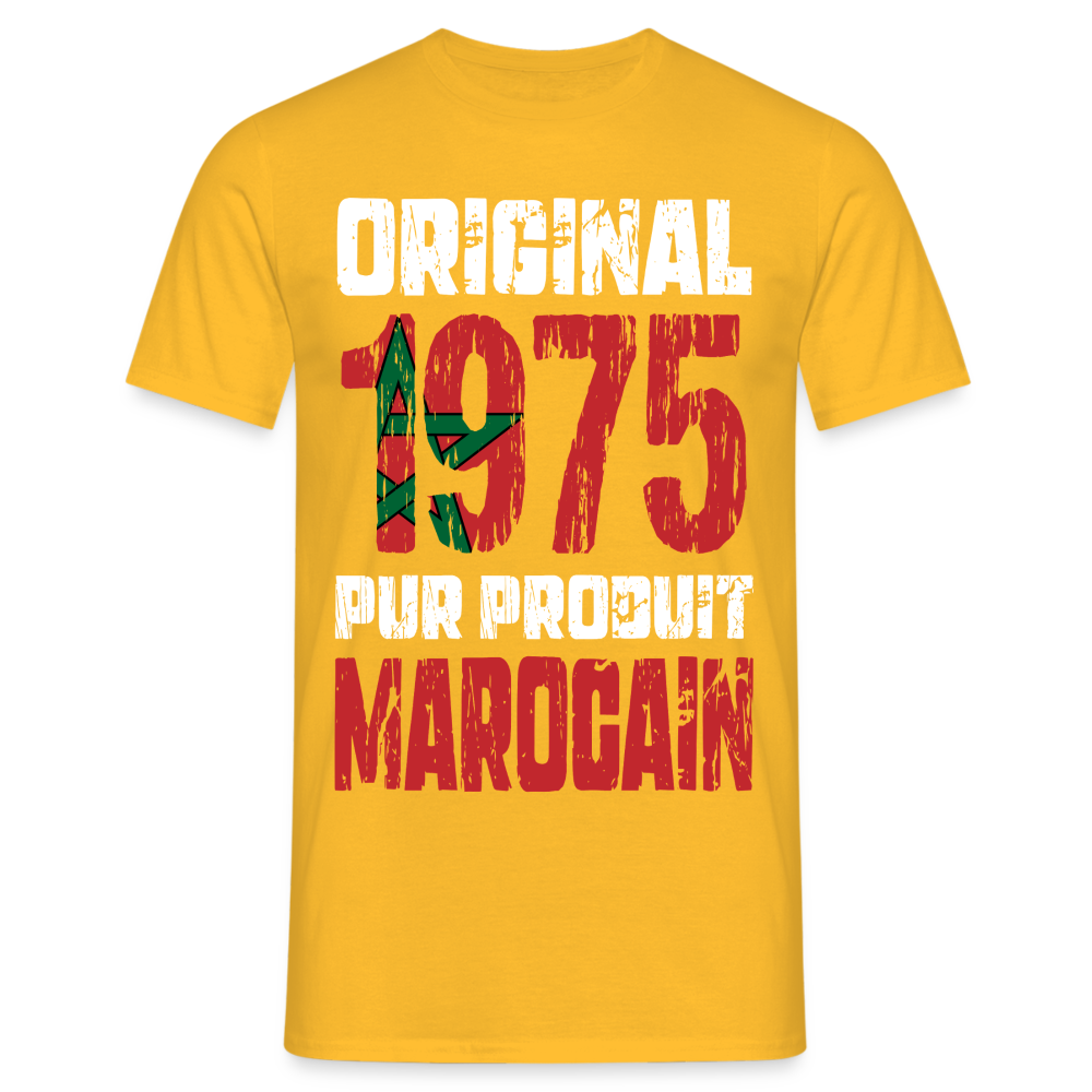 T-shirt Homme - Anniversaire 50 Ans - Original 1975 - Pur produit Marocain - jaune