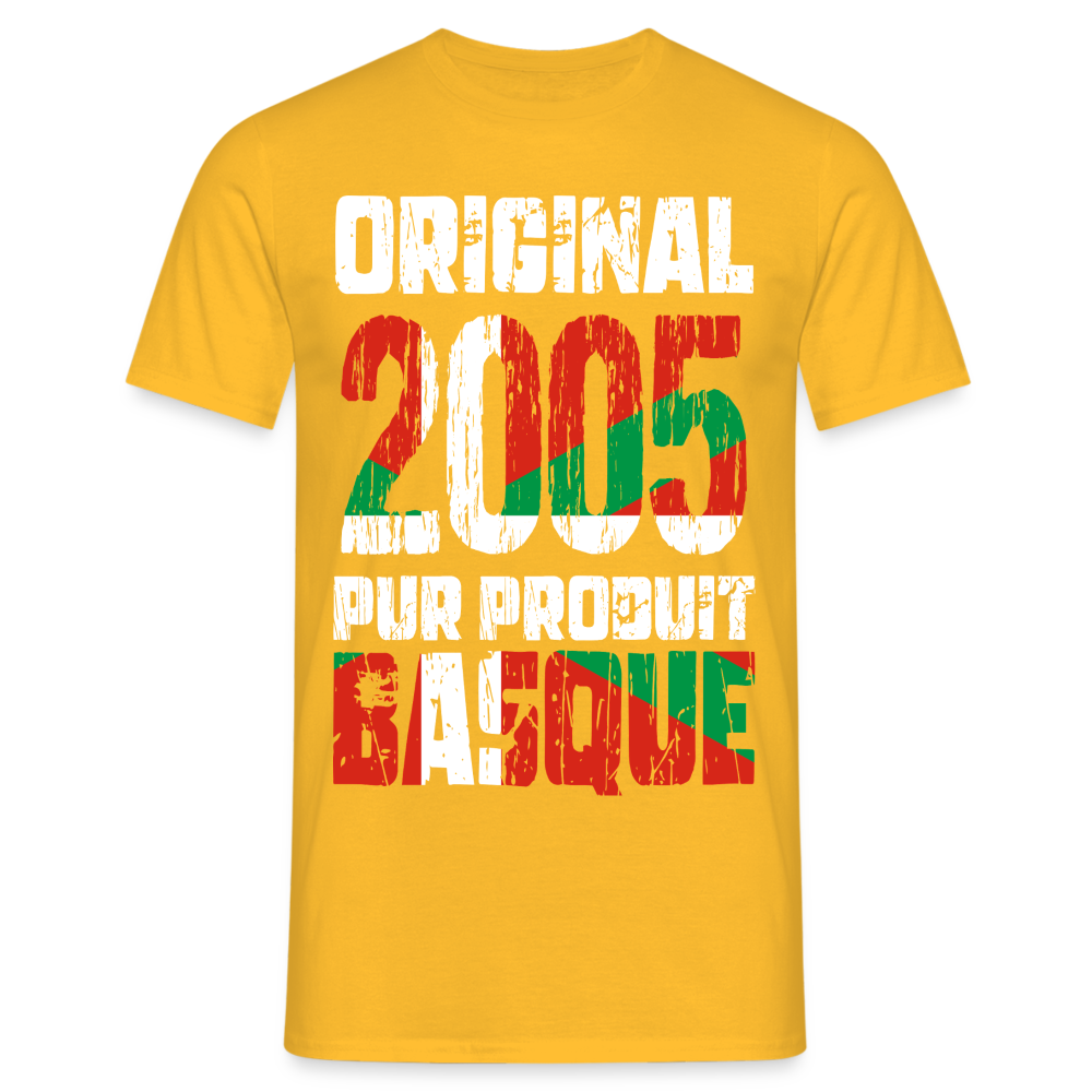 T-shirt Homme - Anniversaire 20 Ans - Original 2005 - Pur produit Basque - jaune