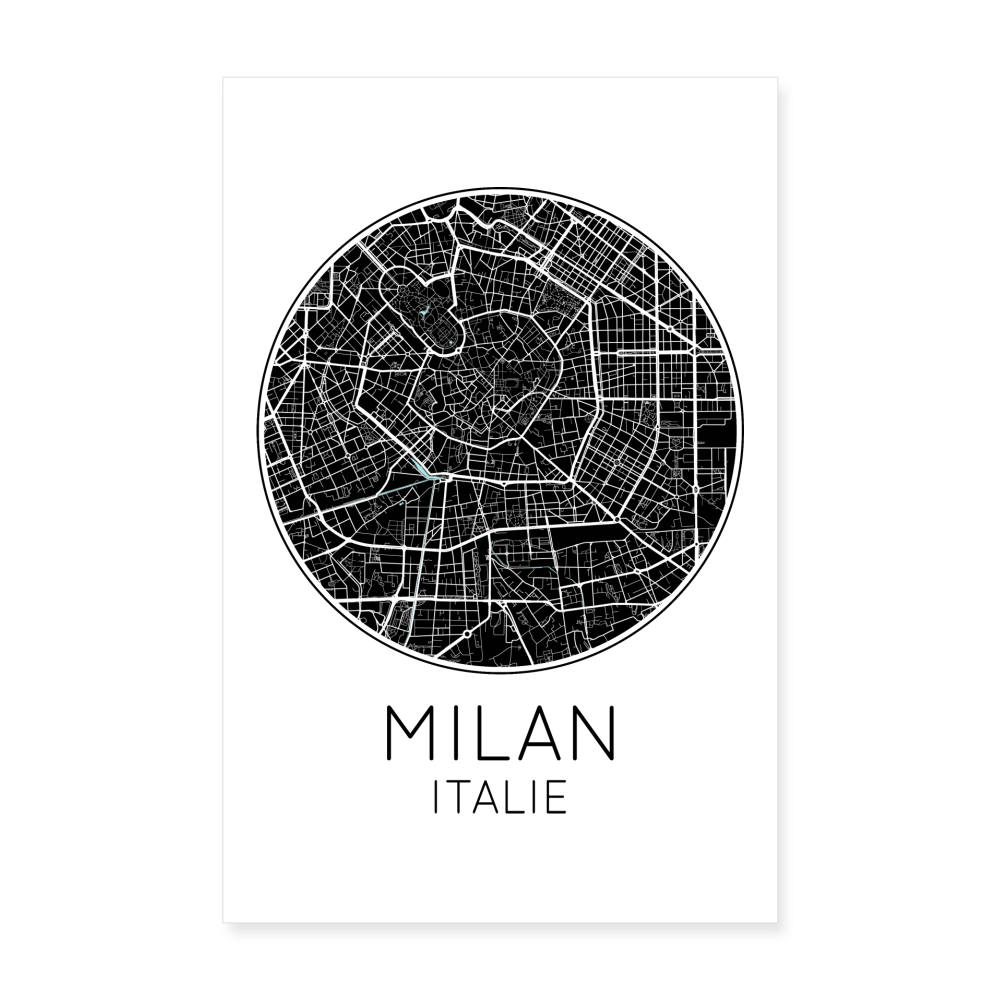 Poster Milan - Plan Milan - 20 x 30 cm - blanc