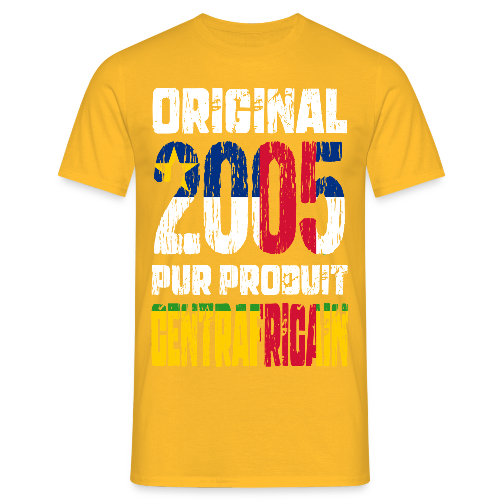 T-shirt Homme - Anniversaire 20 Ans - Original 2005 - Pur produit Centrafricain - jaune