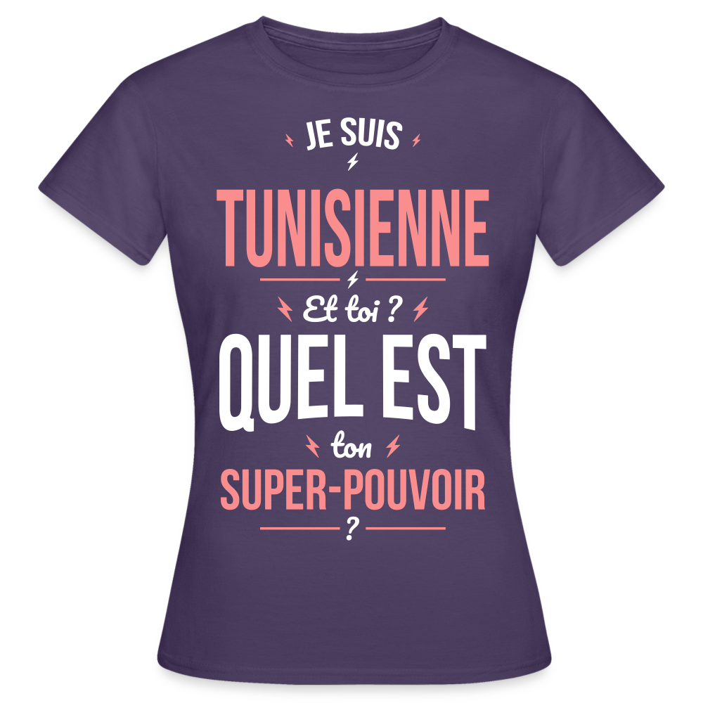 T-shirt Femme - Je suis Tunisienne  - Super-pouvoir - violet foncé