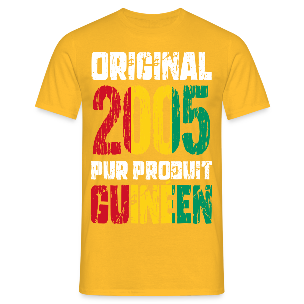 T-shirt Homme - Anniversaire 20 Ans - Original 2005 - Pur produit Guinéen - jaune