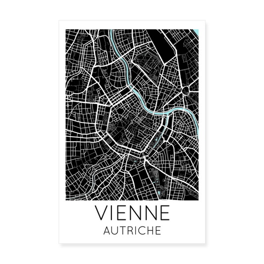 Poster Vienne - Plan Vienne - 20 x 30 cm - blanc