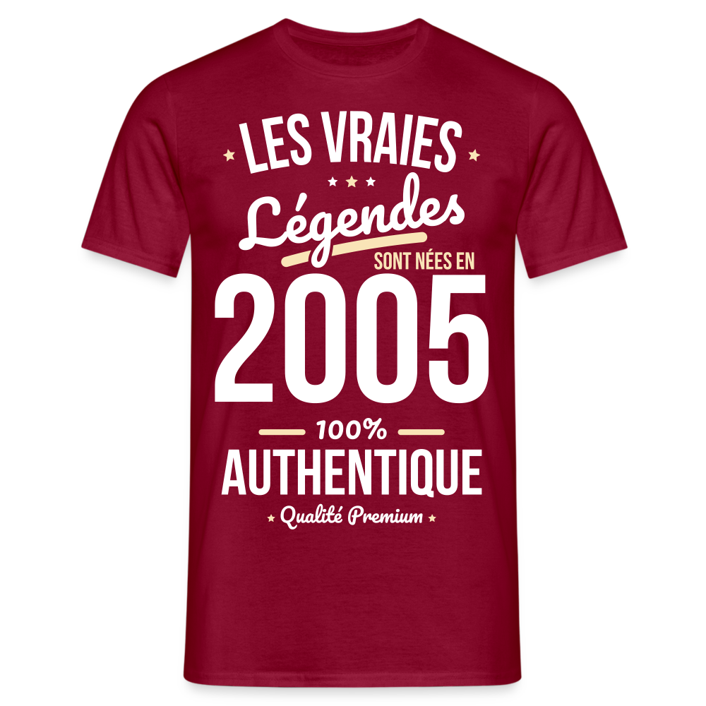 T-shirt Homme - Anniversaire 20 Ans - Les vraies Légendes sont nées en 2005 - rouge brique