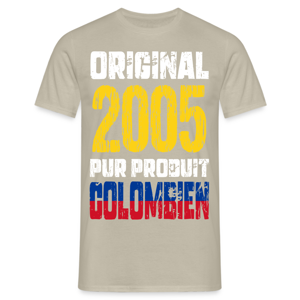 T-shirt Homme - Anniversaire 20 Ans - Original 2005 - Pur produit Colombien - beige sable