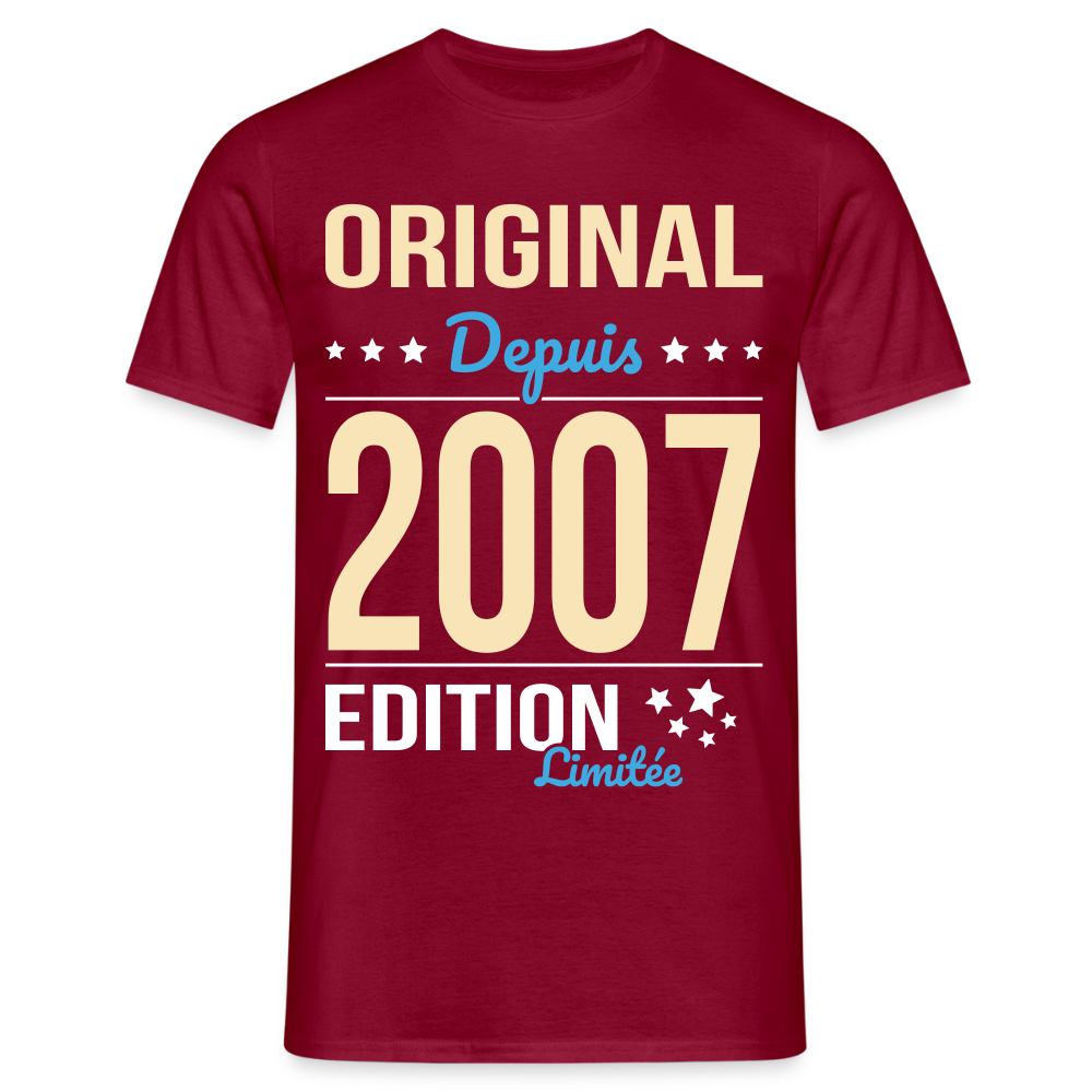 T-shirt Homme - Anniversaire 18 Ans - Original depuis 2007 - rouge brique