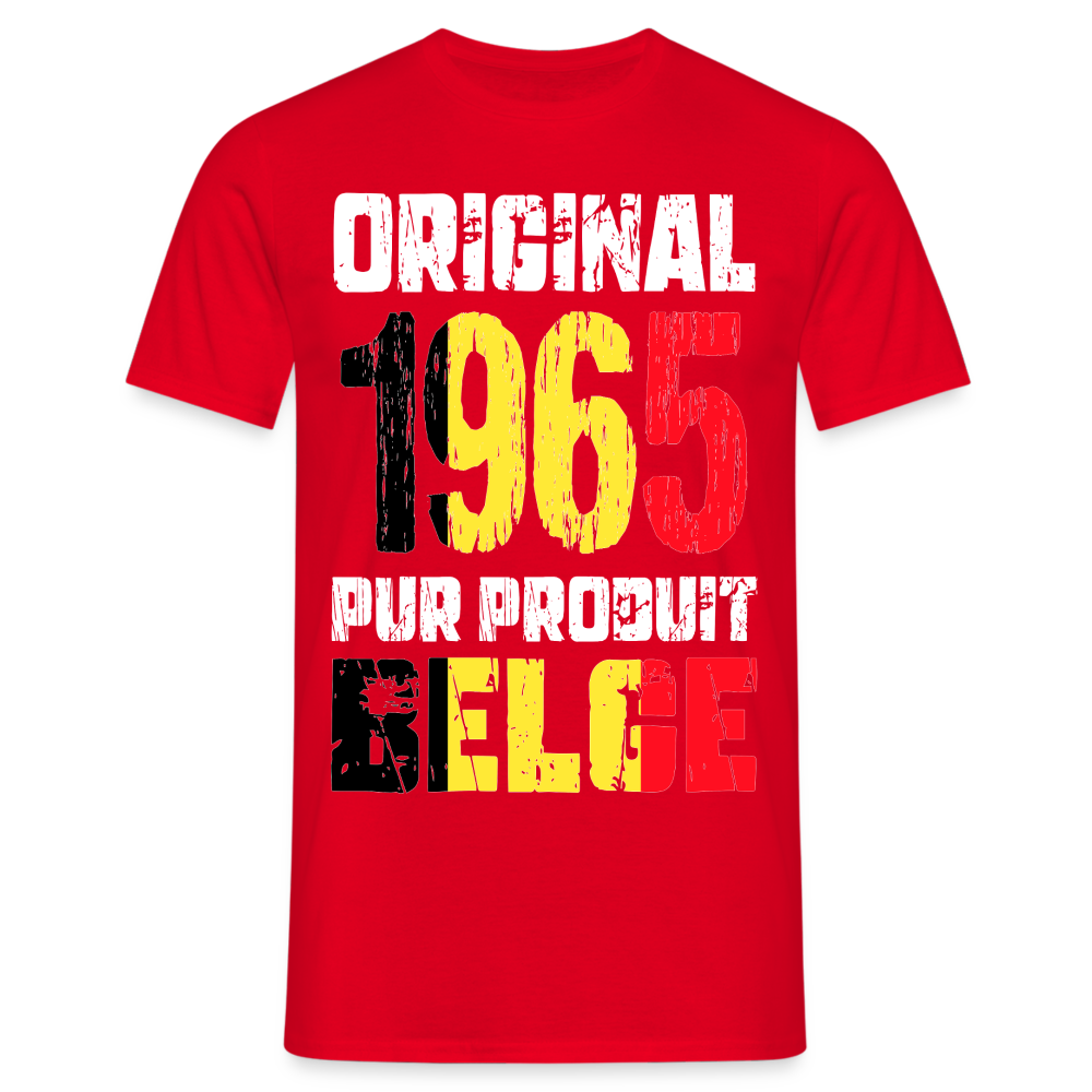 T-shirt Homme - Anniversaire 60 Ans - Original 1965 - Pur produit Belge - rouge